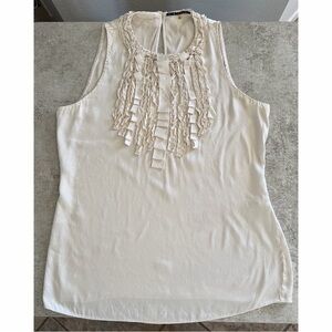 Elie Tahari Silk Cream Ruffle Front Sleeveless Elegant Top